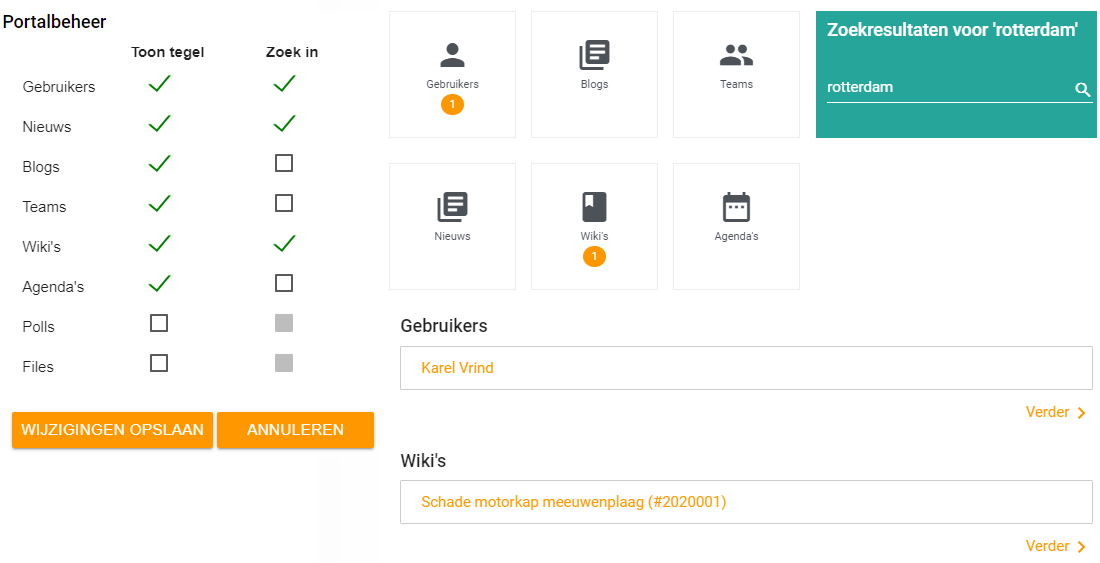 Flexible configuration of portal search results screen